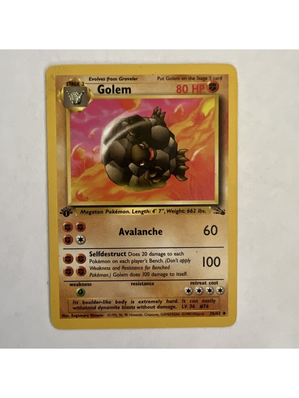 Pokemon Fossil Golem 36/62 1st Edition Rare Vintage WOTC English